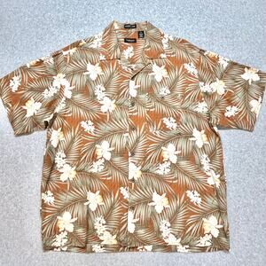 Van Heusen Hawaiian Shirt Mens XL Floral 100% Silk Camp Short Sleeve Tropical